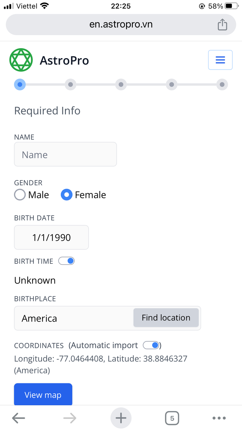 Entering birth details