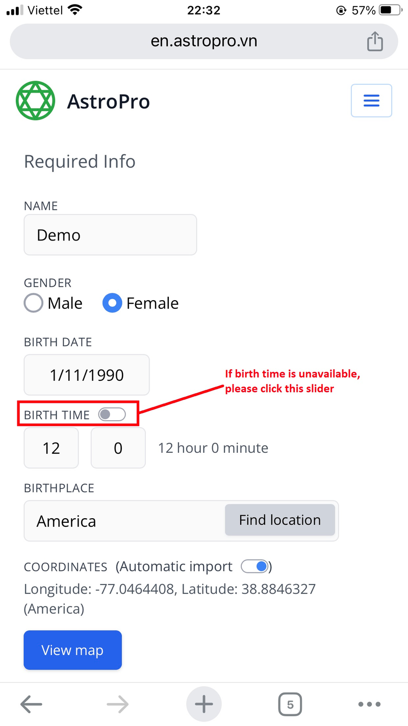 Selecting birth time