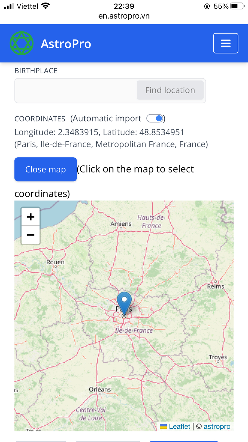Selecting location on map